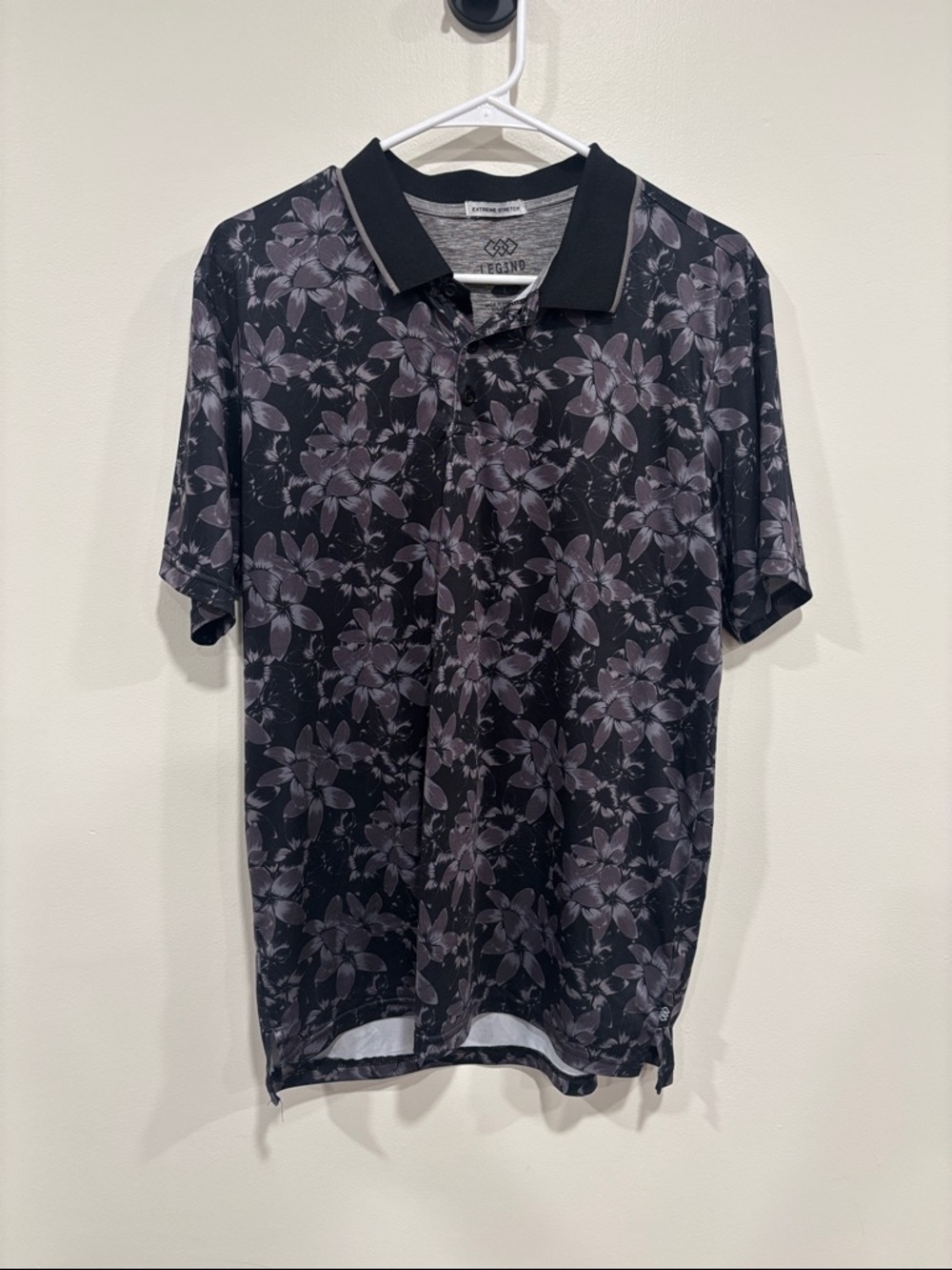 LEG3END GOLF Collection Black and Gray Floral Polo Golf Shirt